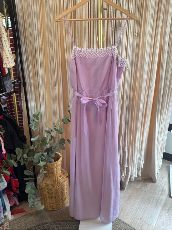 Vintage Dresses & Skirts - vintage lavender maxi dress white lace trim straight neckline spaghetti straps